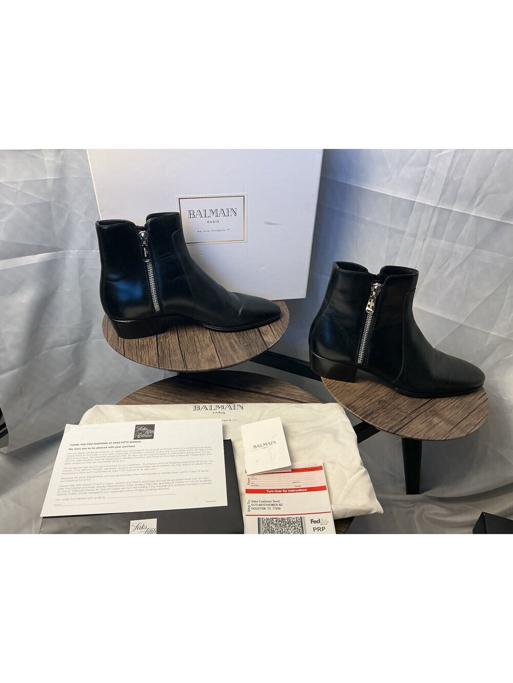 Balmain Black Leather Ankle Boots with Side Zipper